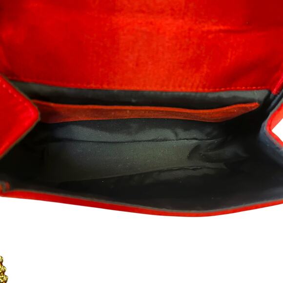 Escada Vintage Fleur De Lis Red Satin Chain Strap Crossbody Evening Bag - Picture 6 of 10